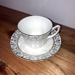 (2/$15)☕️ Vintage Silver Detail Bone China Teacup & Saucer Set - Delphine